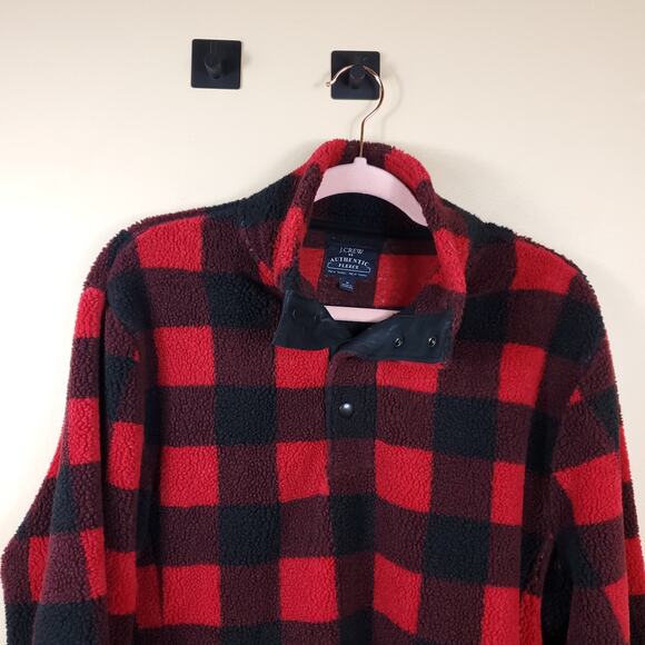 J.CREW Sweater Pullover Buffalo Plaid Check Fleece Shearling Sherpa Snap Size M - Picture 7 of 10
